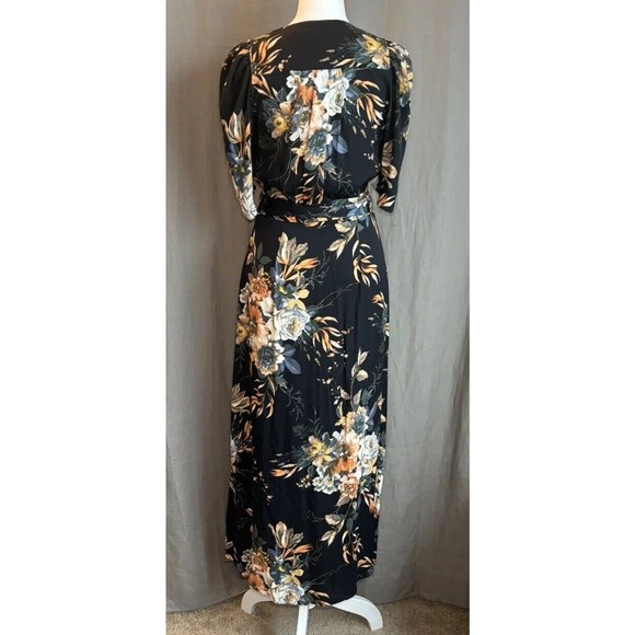 AFRM NORDSTROM Black Floral Midi Wrap Dress Womens Size Small Tie Waist NWT - Picture 6 of 16